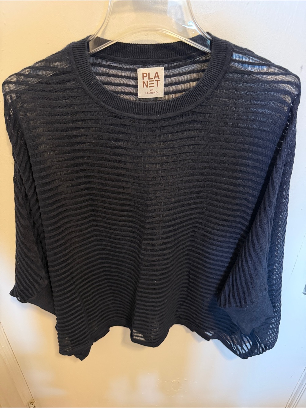 Planet by Lauren G Sheer Black Striped Knit Pullover